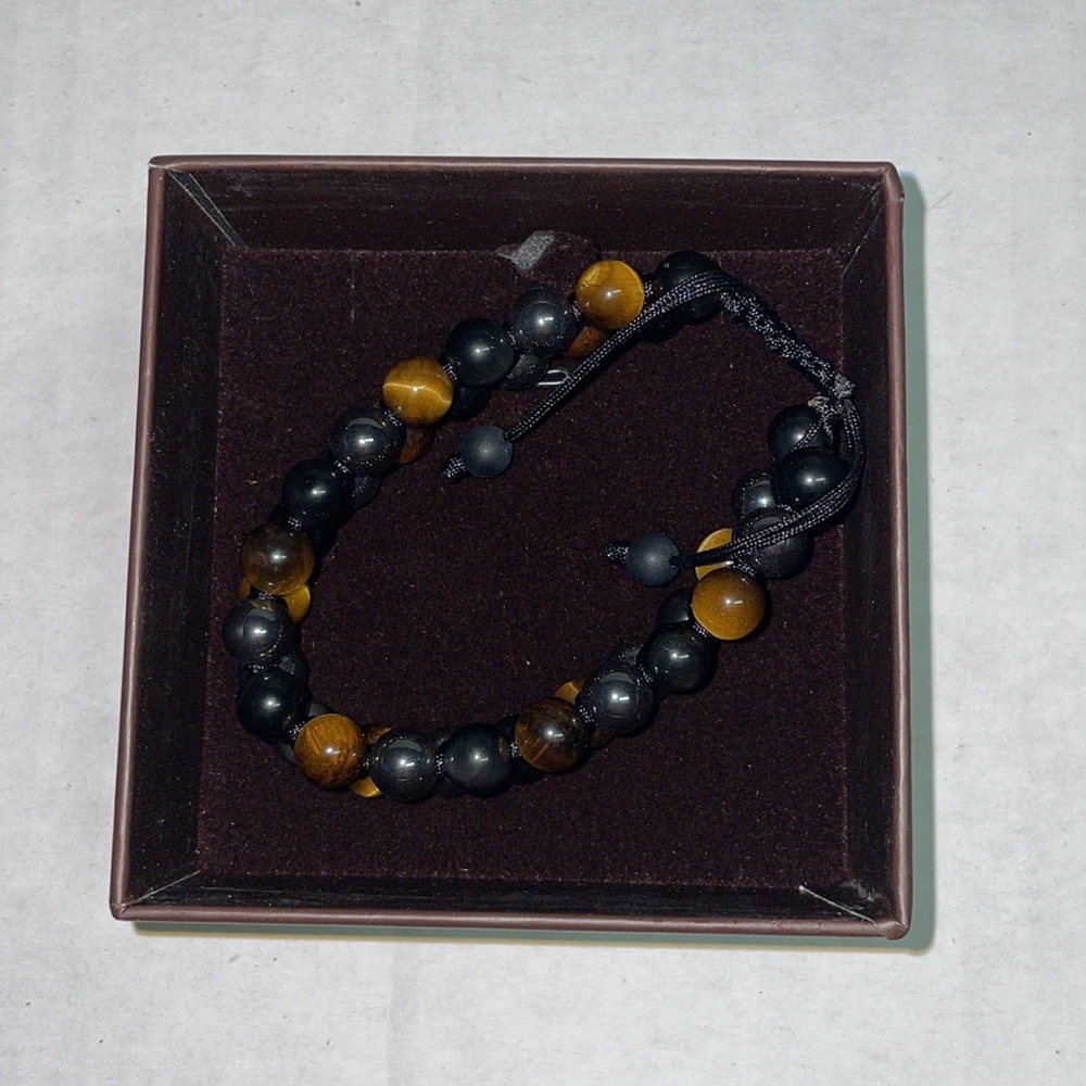 NWT / NIB Haskare Bracelet - Adjustable - Gold, Brown and Black Stones - Picture 3 of 14
